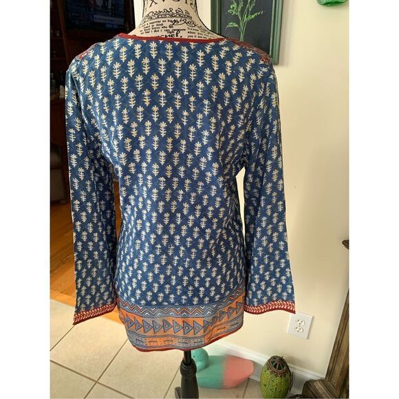 Tolani Indigo BoHo Silk Top - Picture 8 of 9